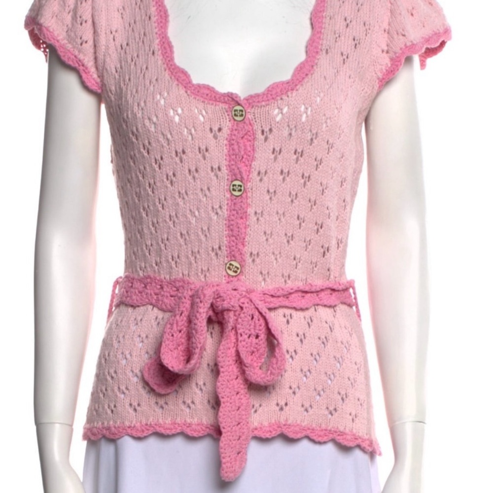 Ganni Pink Knit Top with Scalloped Edge